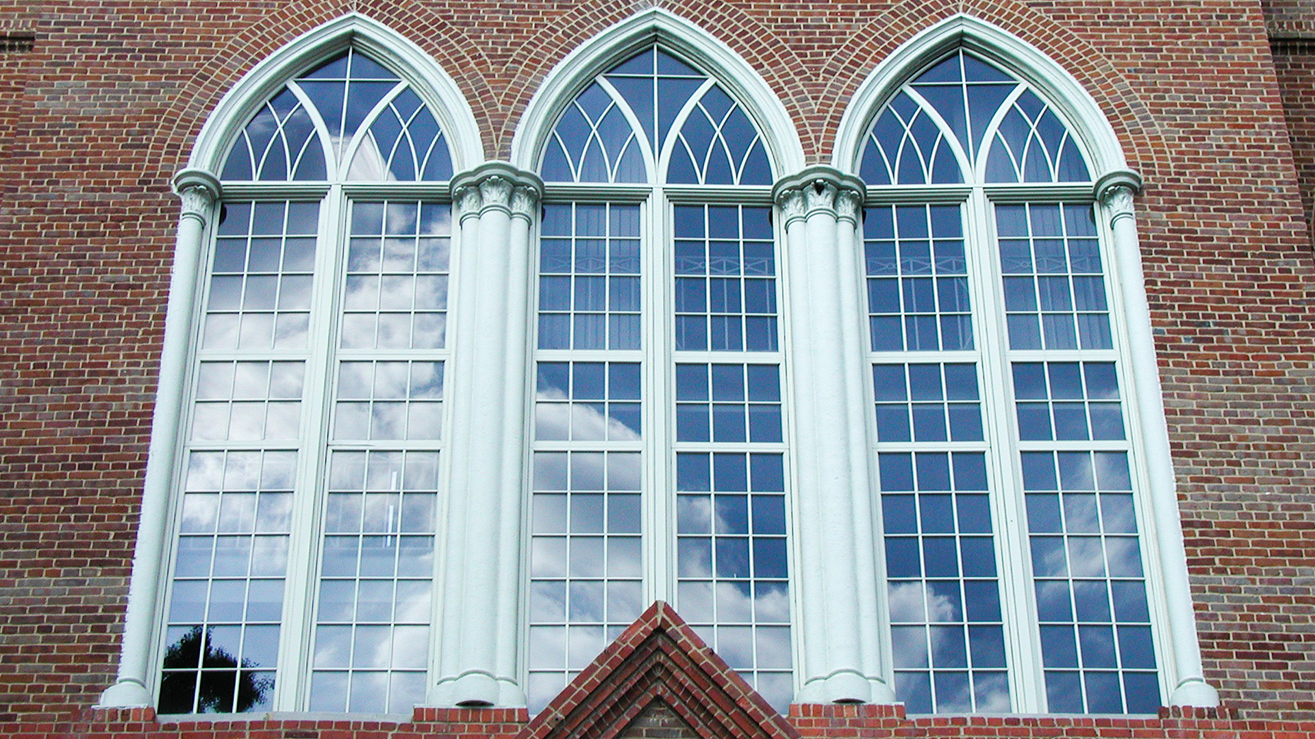 windows on the front of Clark Hall