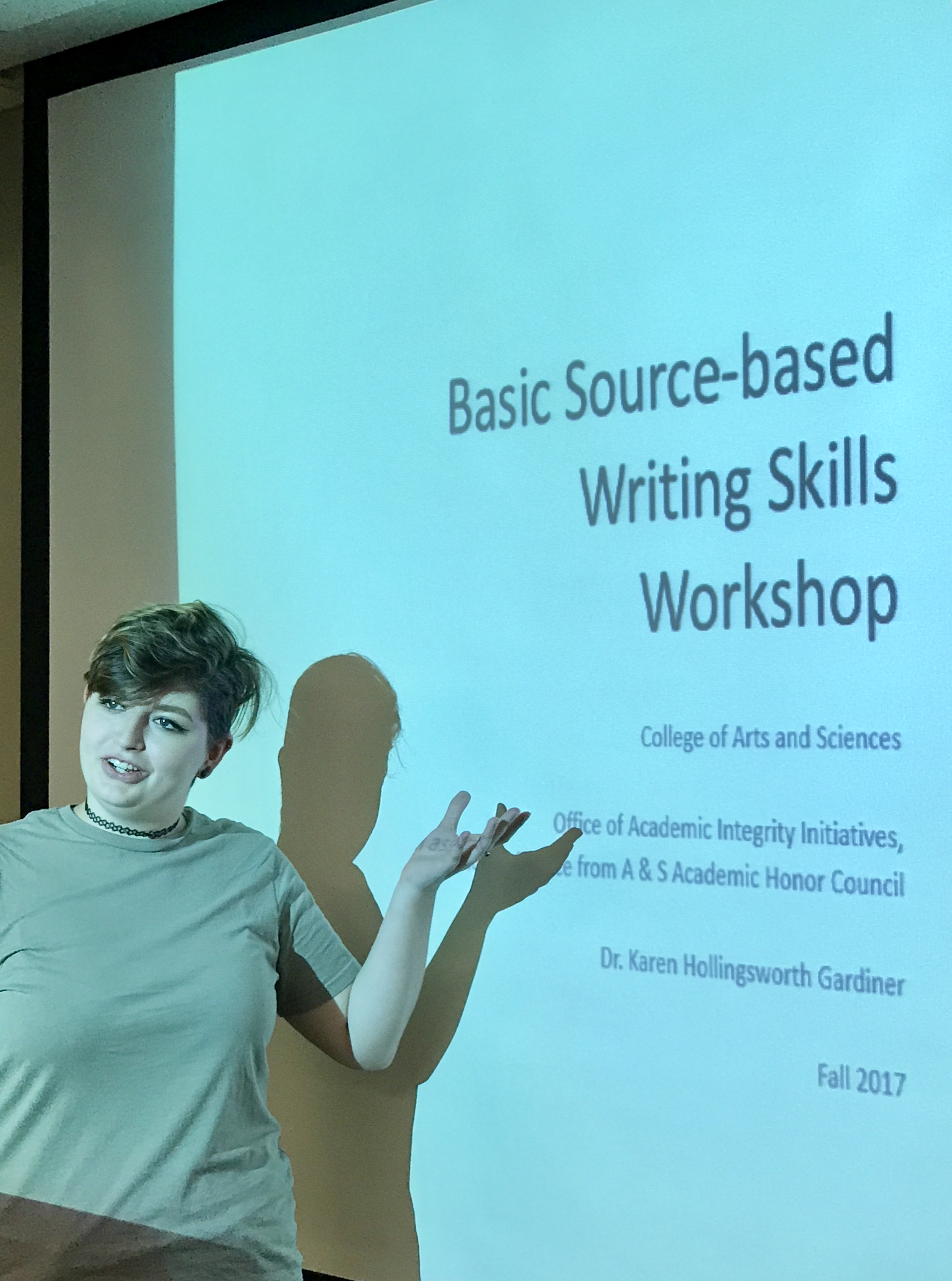 A & S AHC justice Abby DeKraai assists with September 20 Basic Source-based Writing Skills workshop